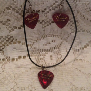 SOLD-FENDER Guitar Pick Wire EARRINGS & NECKLACE